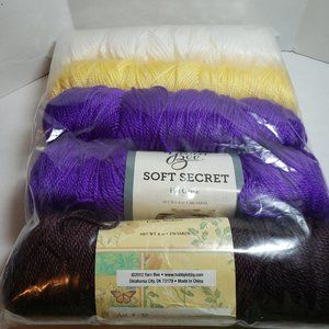 Lot of 5 Skeins of Yarn Bee Soft Secret 4 colors - brown, white, yellow, purple